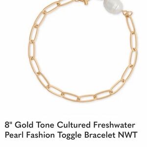 8" Gold Tone Cultured Freshwater Pearl Fashion Toggle Bracelet NWT